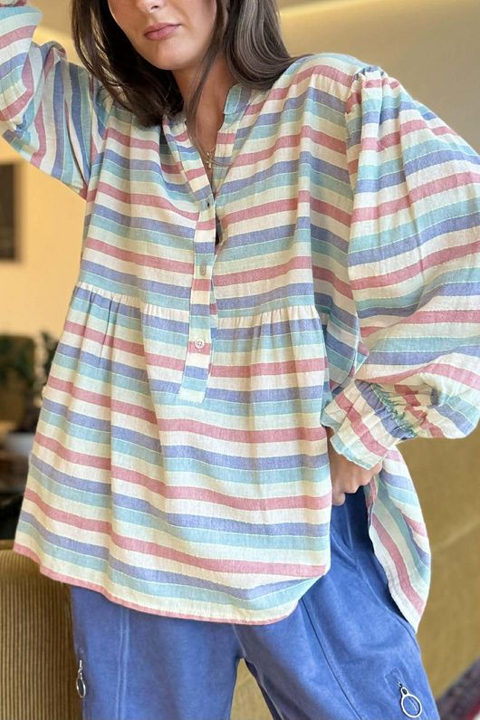 Hallie Stripe Cotton Smock Blouse D